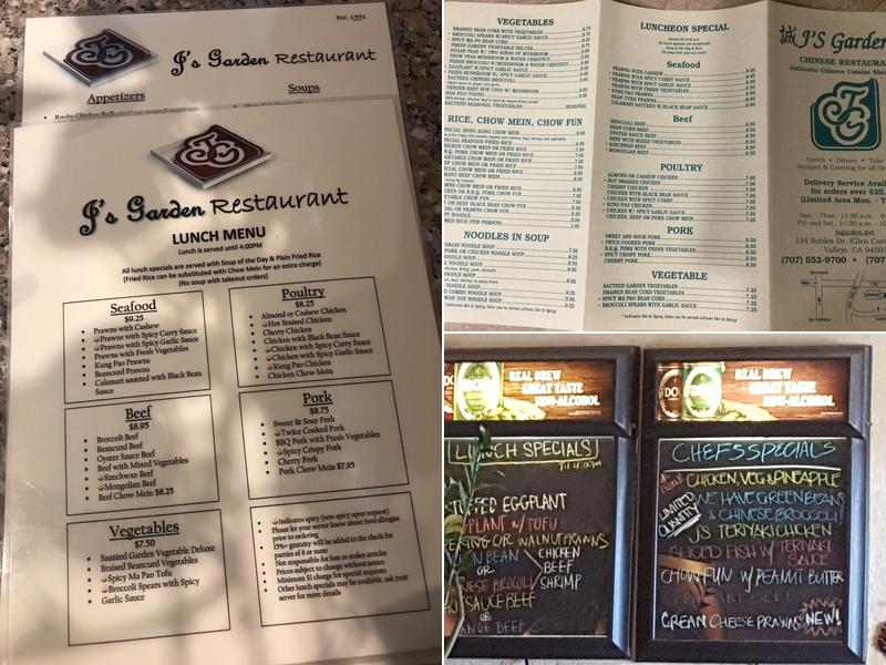 J's Garden Restaurant Menu