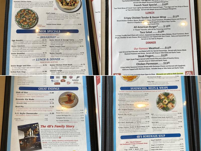 Four B's Restaurant Menu
