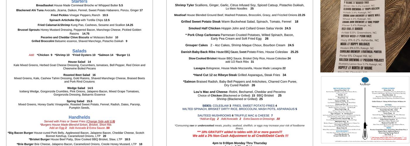 LouReda's An American Table Menu