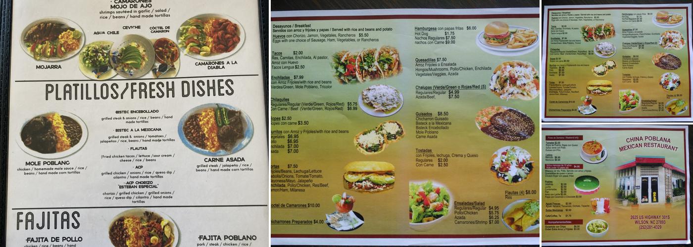 China Poblana Mexican Restaurant Menu