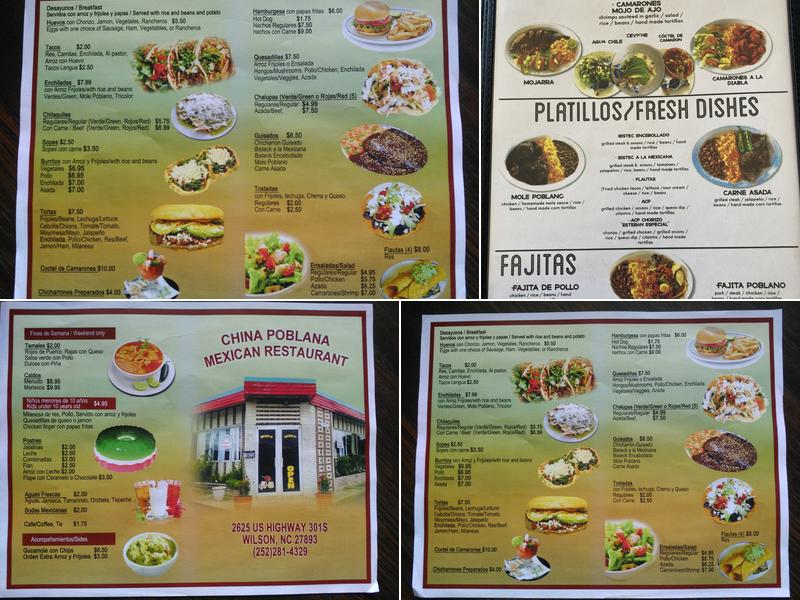 China Poblana Mexican Restaurant Menu