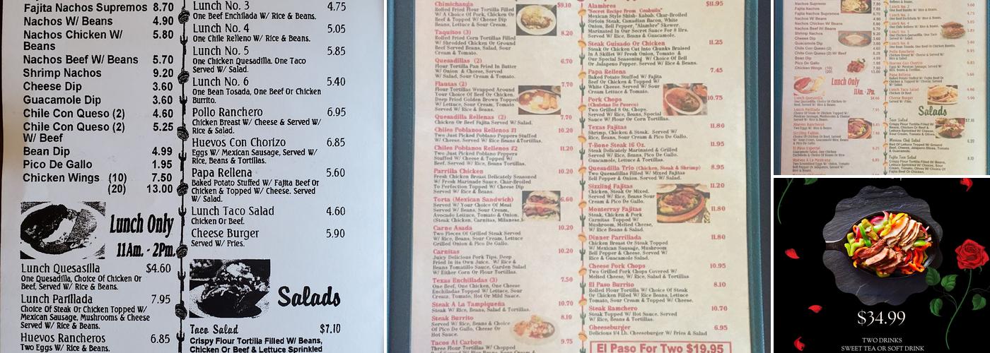 El Paso Mexican Restaurant Menu