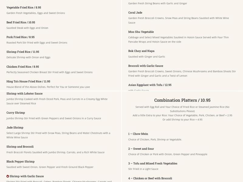 Hing Ta Restaurant Menu