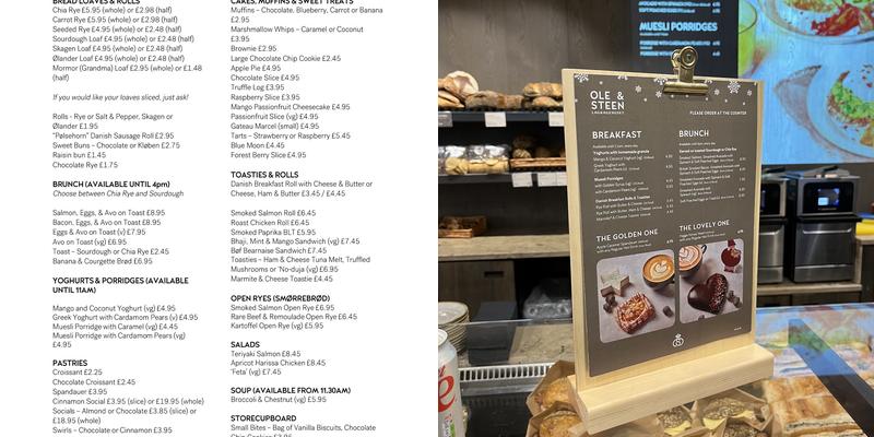 Ole & Steen Menu