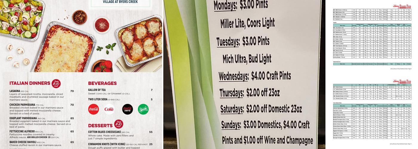 Johnny Brusco's New York Style Pizza Menu