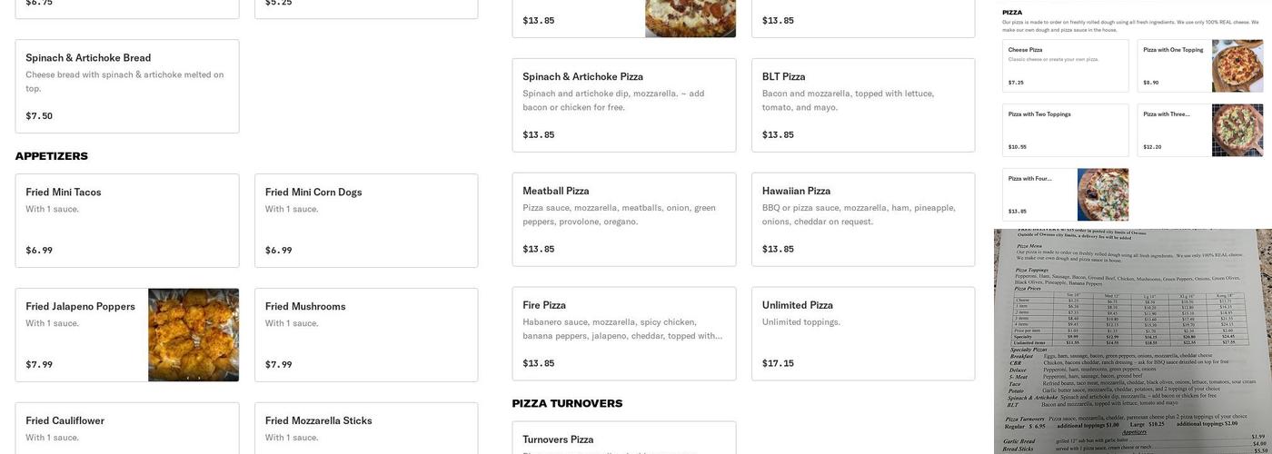 Val's Pizza FRIES Menu