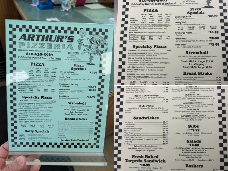 Arthur's Pizzeria Menu