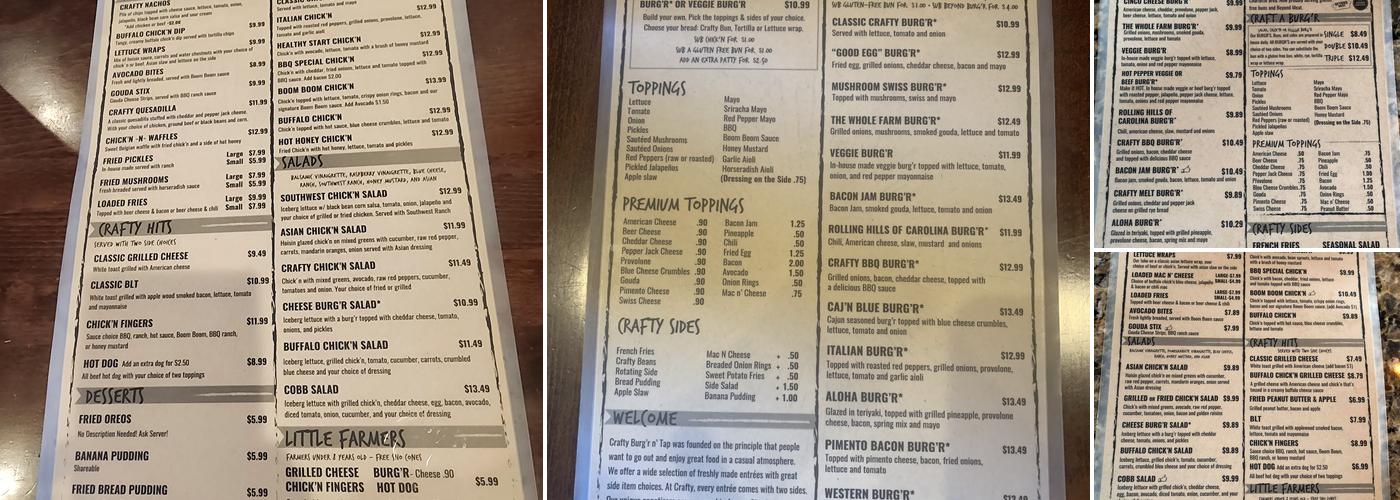 CRAFTY BURG'R n' Tap Menu