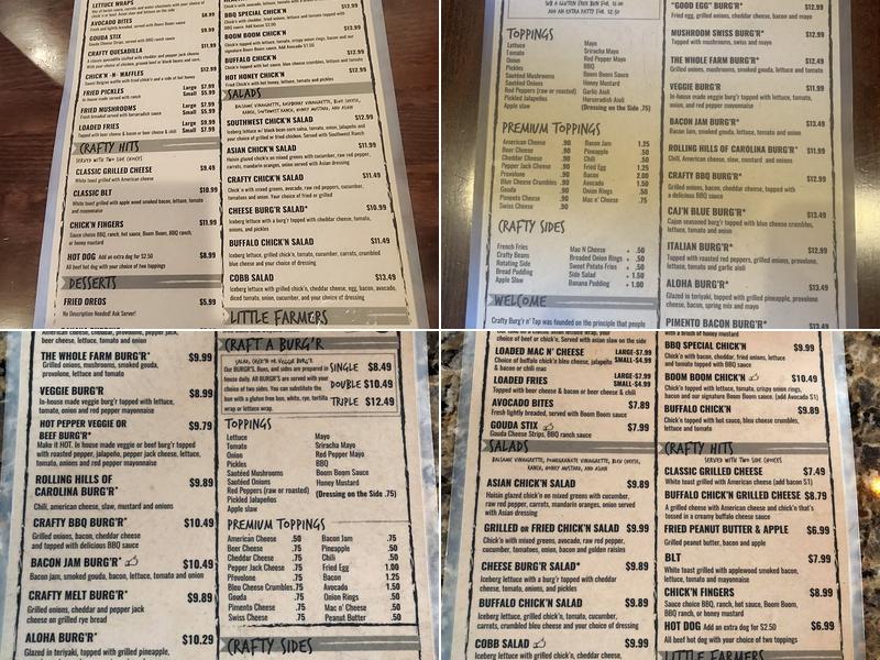 CRAFTY BURG'R n' Tap Menu