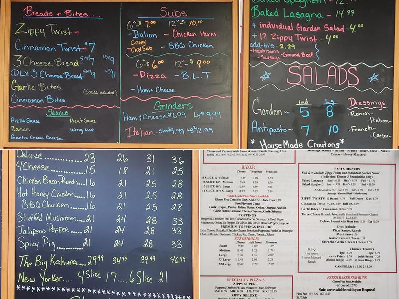 Zippy Pizza Inc Menu