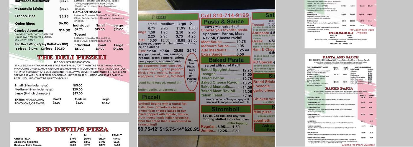 Red Devil Pizzeli & Pizza Menu