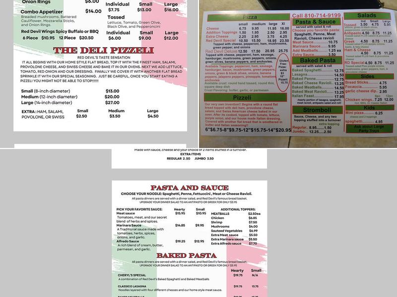 Red Devil Pizzeli & Pizza Menu