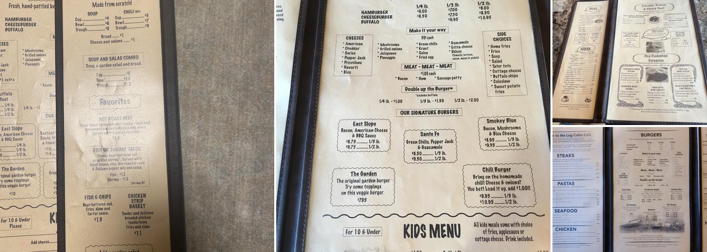 Log Cabin Cafe Menu