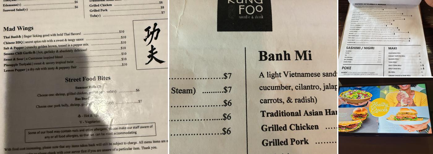 Kung Foo Noodle Menu