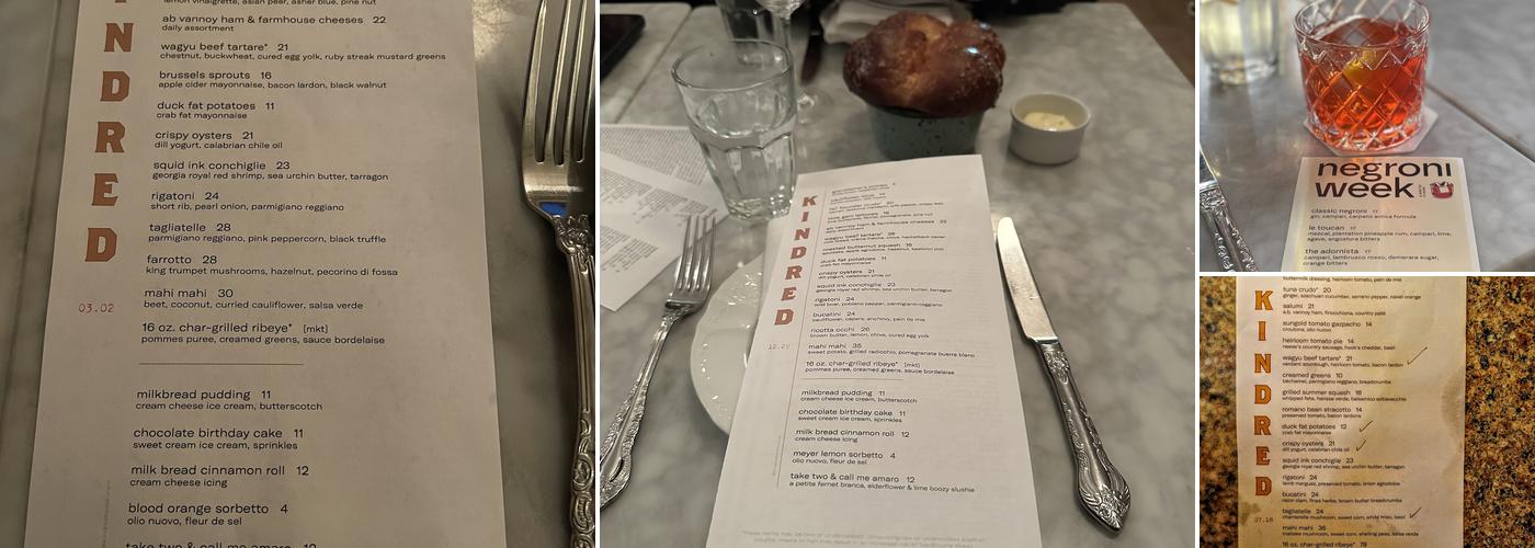 Kindred Menu