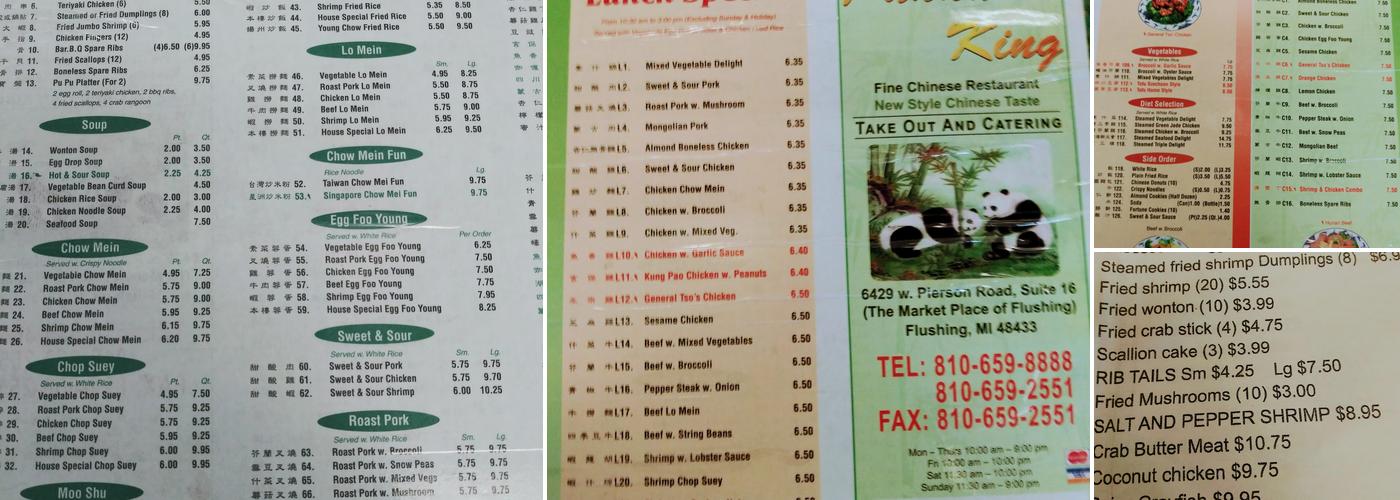 Panda King Menu