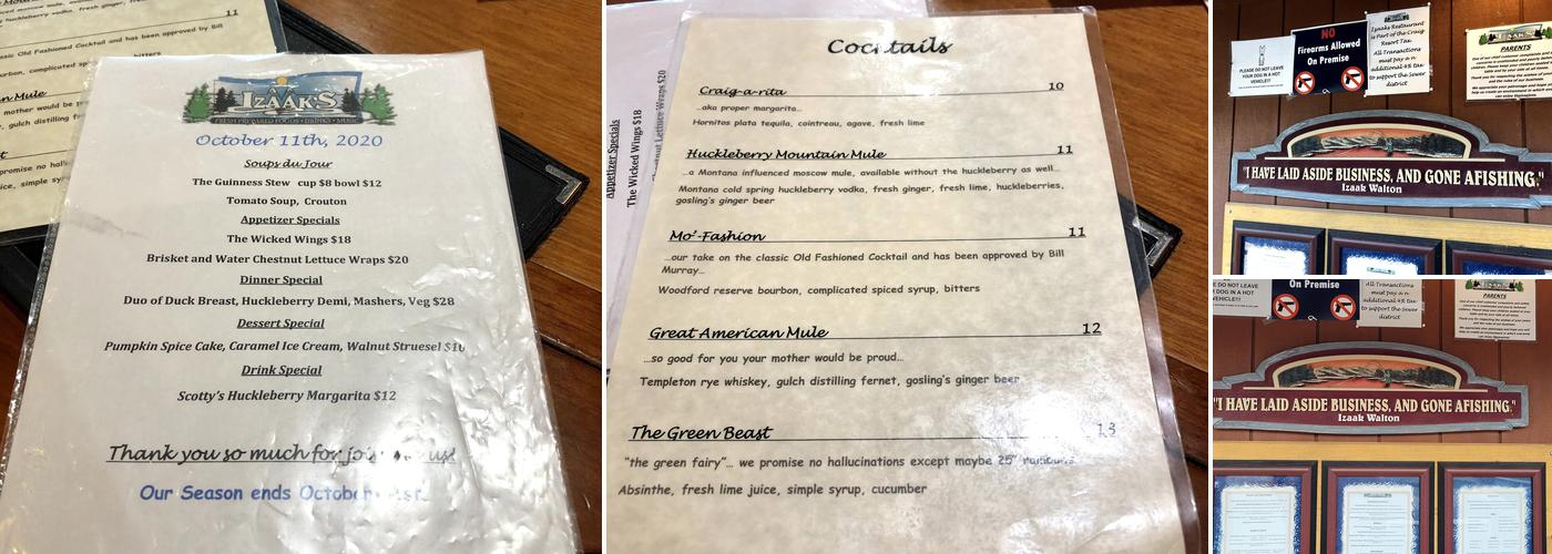 Izaak's Restaurant Menu