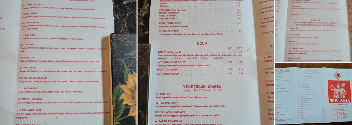 New Asia Restaurant Menu