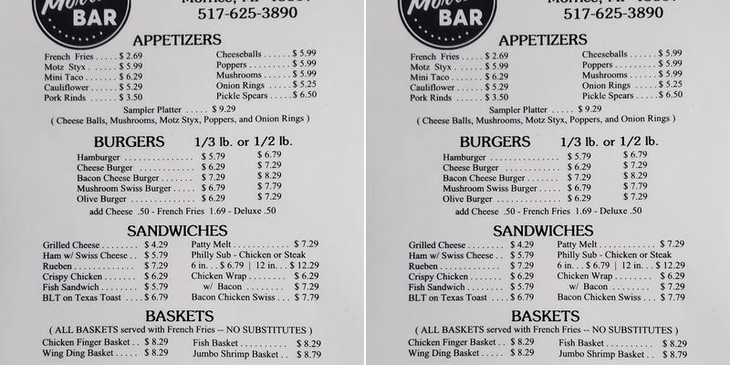 The Morrice Bar Menu