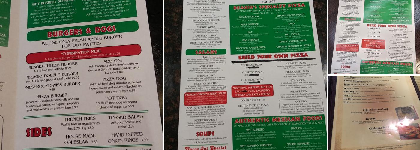 Beagio's Restaurant Menu