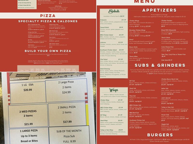 Treve's Pizza Menu