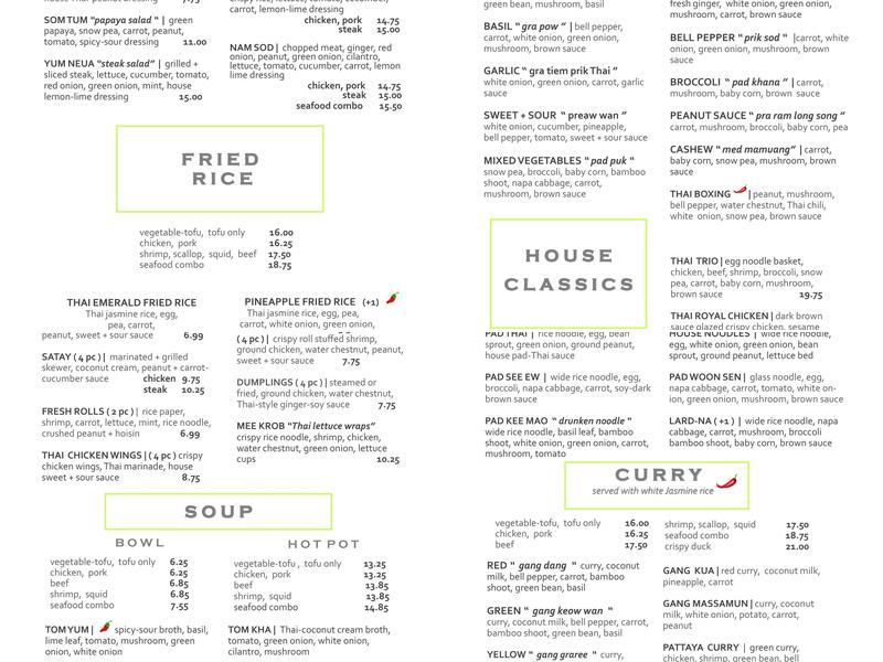 Thai Emerald Menu