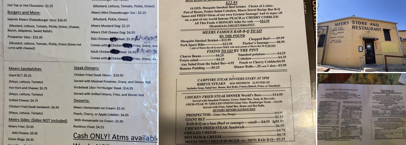 Meers Store and Restaurant Menu