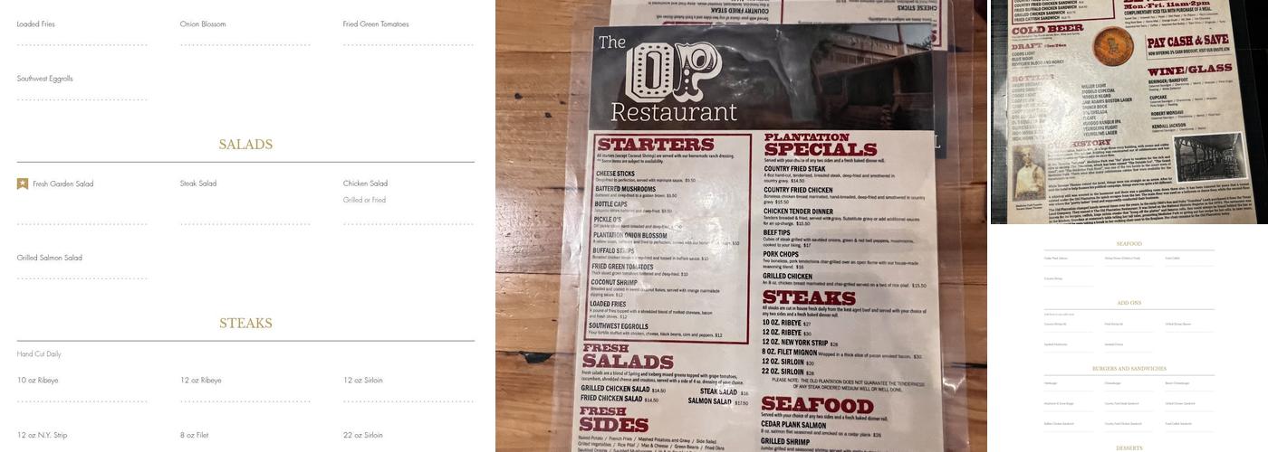 The Old Plantation Restaurant Menu