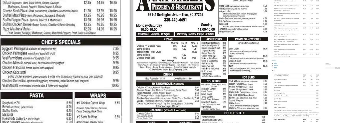 Anna Maria's Pizzeria Menu