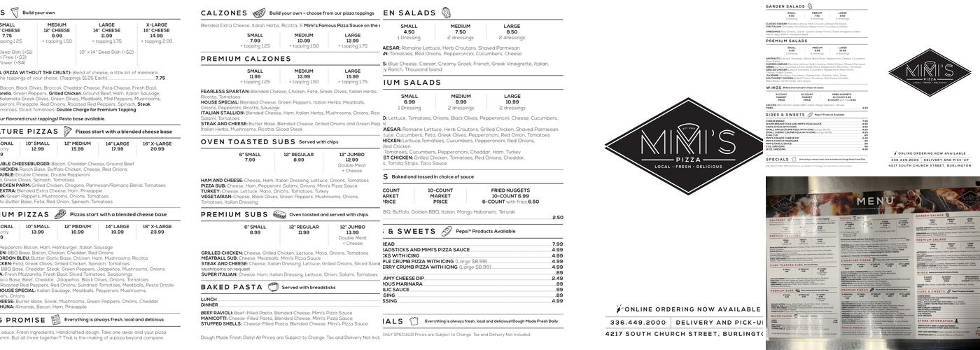 Mimi's Pizza Menu