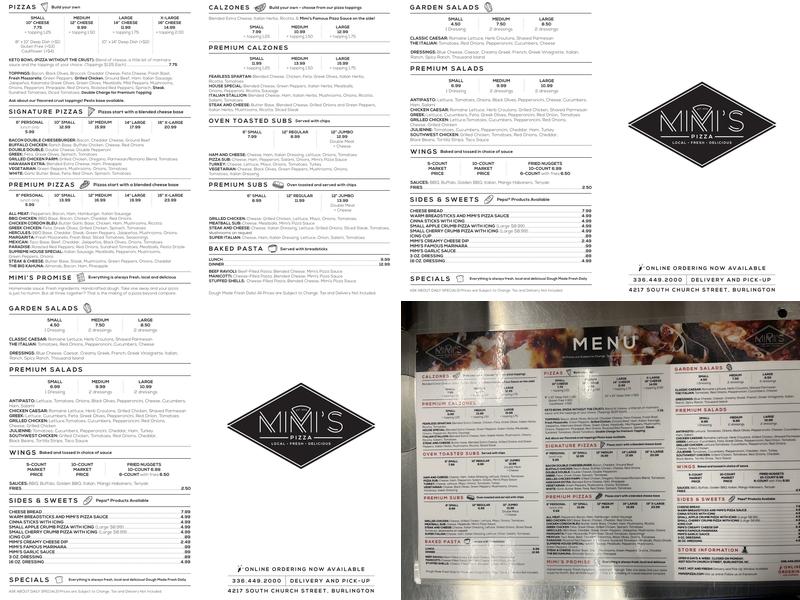 Mimi's Pizza Menu