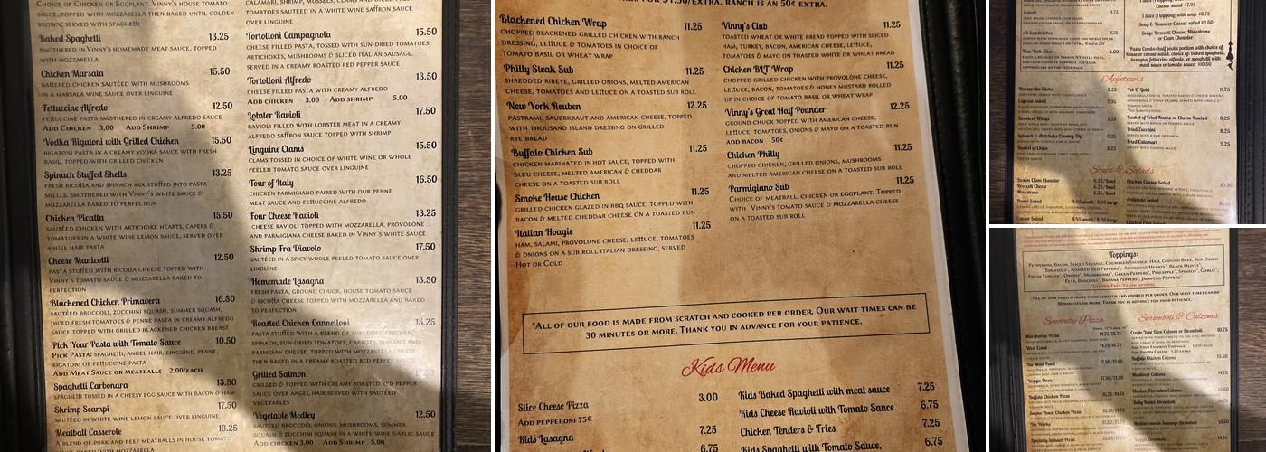 Vinny's Italian Grill & Pizzeria Menu