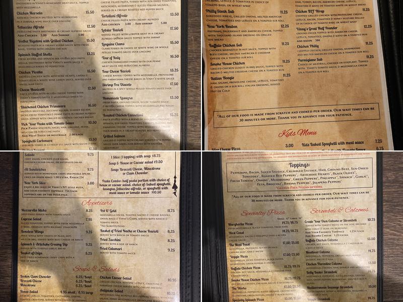 Vinny's Italian Grill & Pizzeria Menu