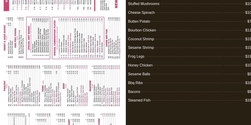 New China Buffet Menu