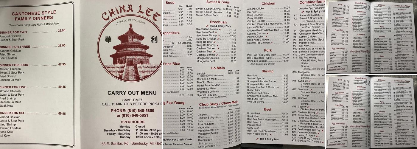 China Lee Menu