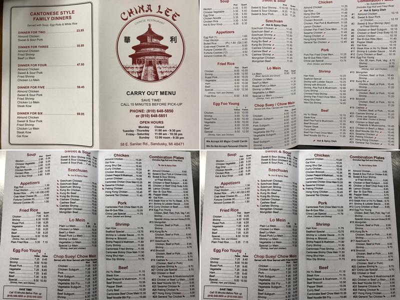 China Lee Menu