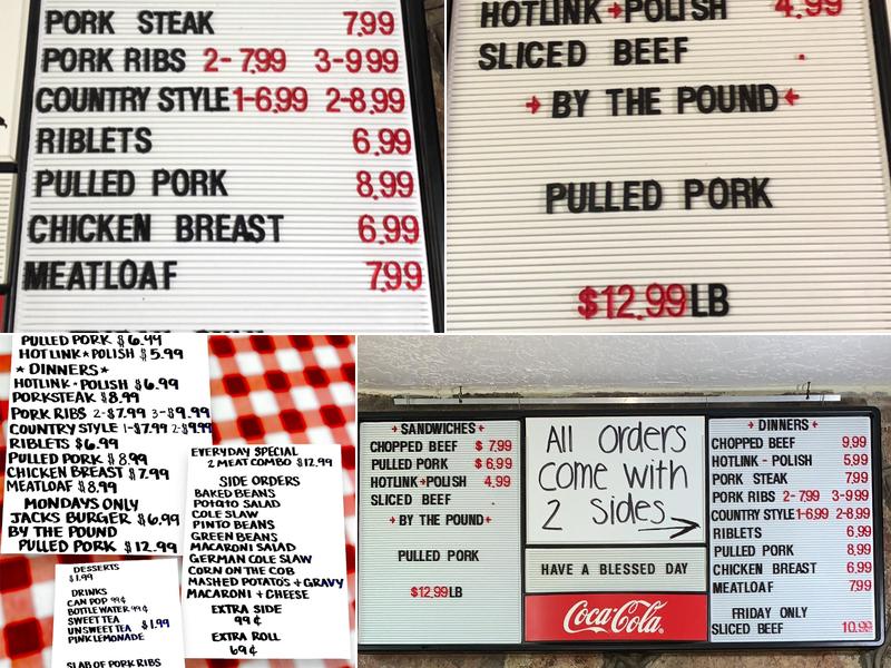 Jack's Bar BQ Cafe Menu