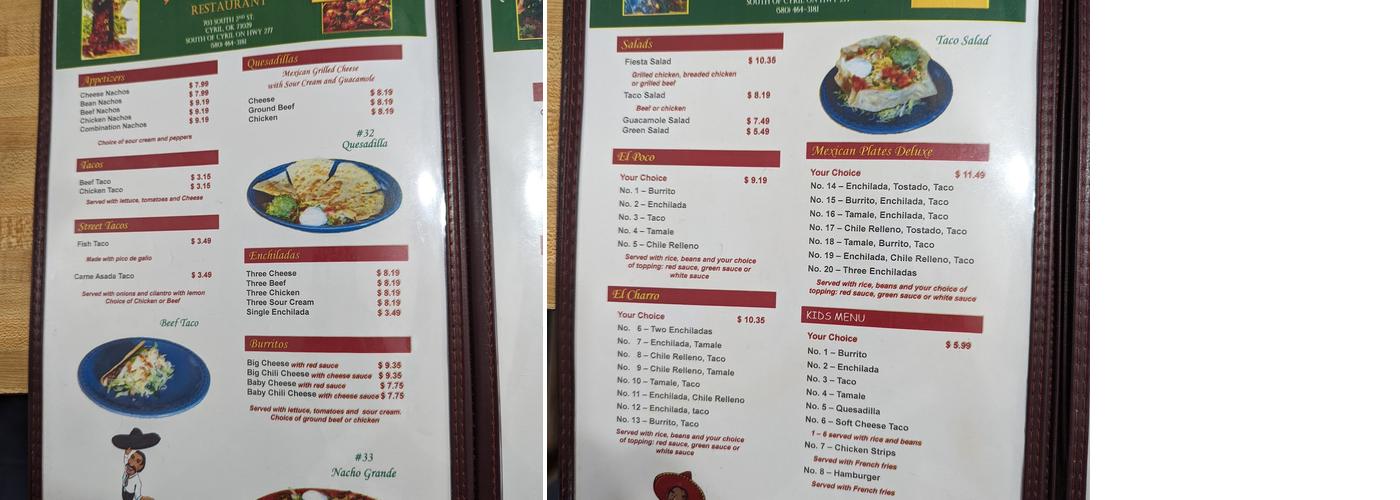 El Charro's Menu