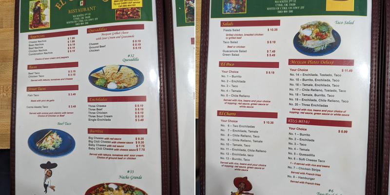 El Charro's Menu