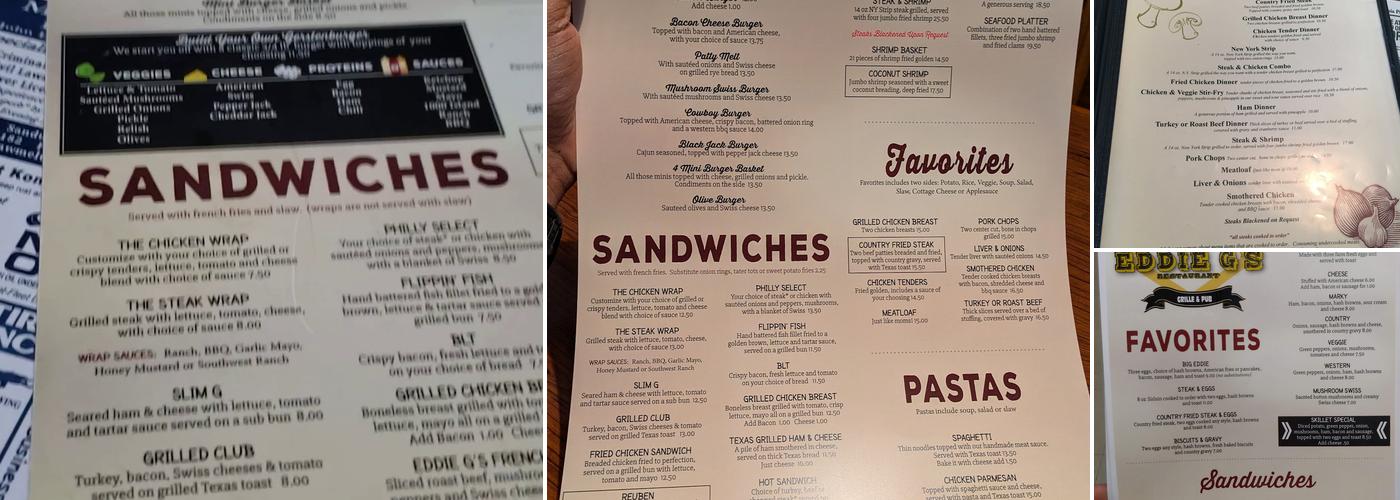 Eddie G's Menu