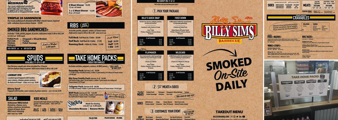 Billy Sims BBQ Menu