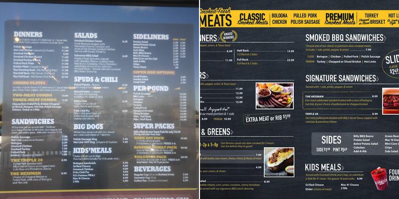 Billy Sims BBQ Menu