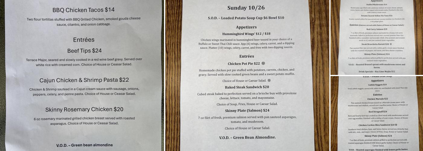 da Vinci's Table Menu