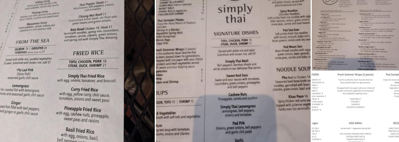 Simply Thai and Sushi Menu