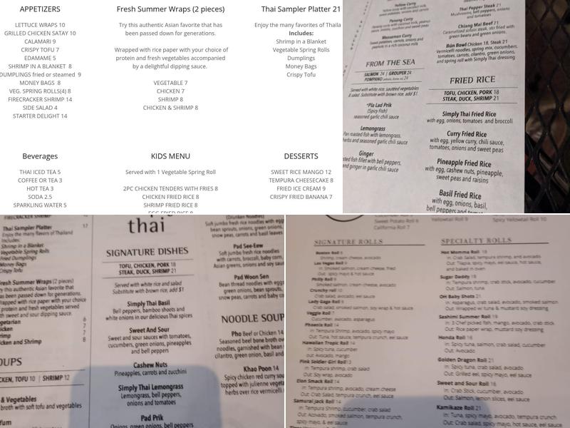 Simply Thai and Sushi Menu