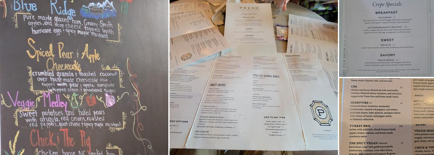 Press Coffee+Crepes Menu