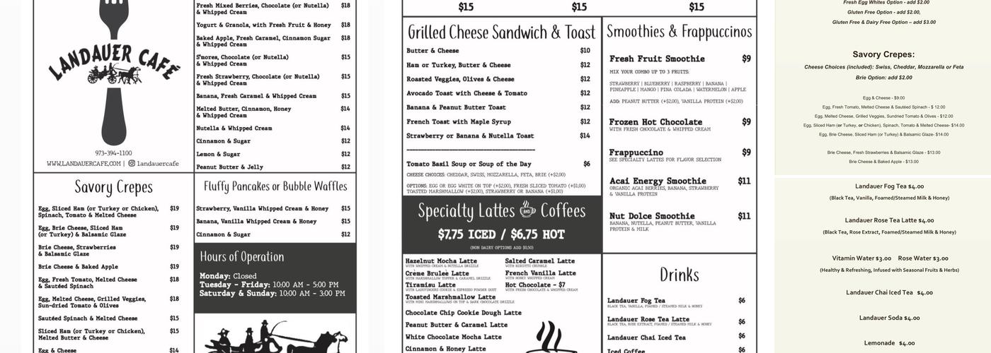 Landauer Cafe Menu