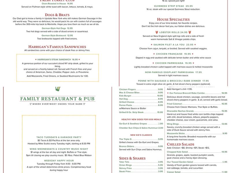 Harrigan's Family Restaurant Menu
