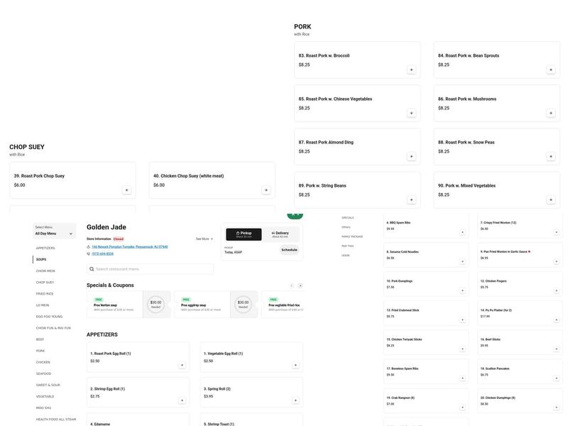 Golden Jade Chinese Restaurant Menu