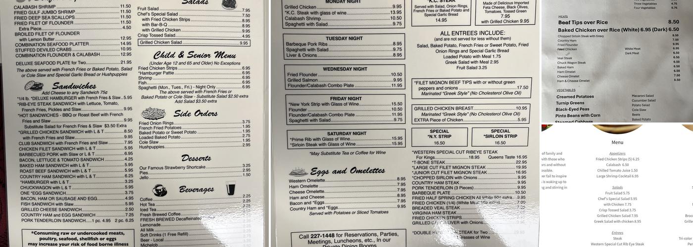 Western Charcoal Steak House Menu